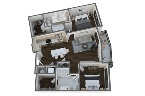 Floor plan for 2 beds, 2 baths, 1063 sqft
